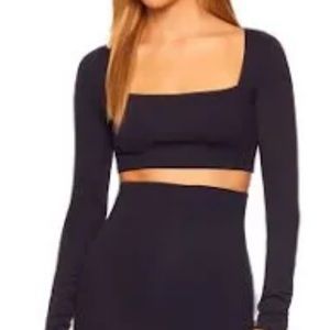 Susana Monaco Square-Neck Long-Sleeve Crop Top Black